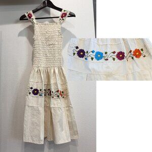 Vintage Flower Embroidered White Cream Mini Dress Sz Small